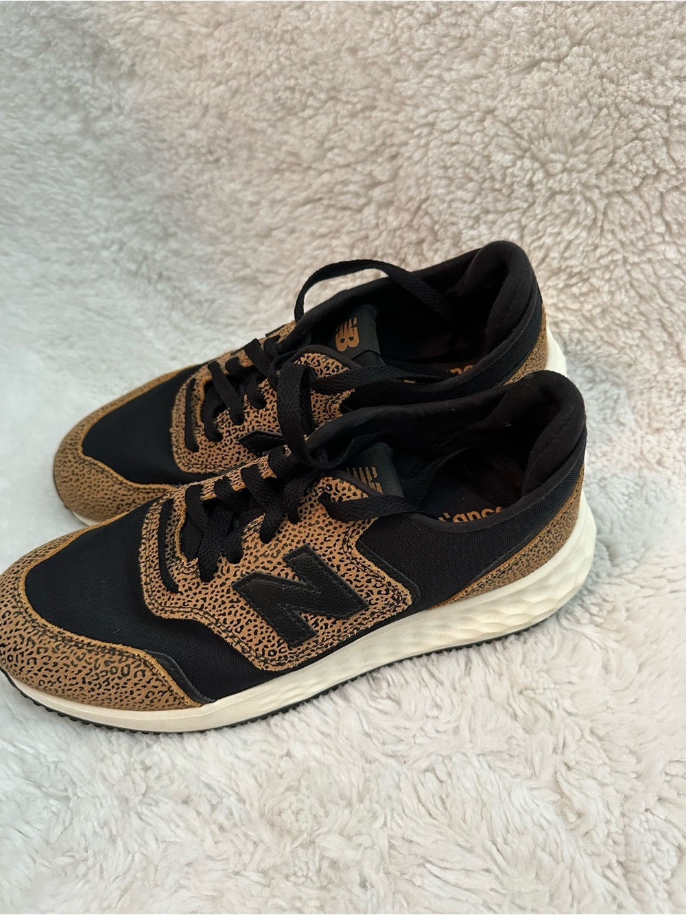 New Balance Black and Tan Leopard-Print Women's Sneakers - Picture 2 of 4